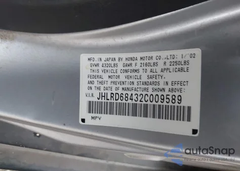 2002 Honda Cr-V Lx z USA, uszkodzony, nr VIN JHLRD68432C009589